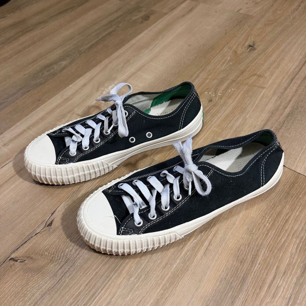 PF Flyers Black Canvas Sneakers Low Top Rubber Toe 90s Inspired 8M 9.5W Punk Alt